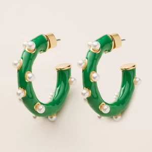 FREE SHIPPING - Kate Spade X Target - Green Hoops Pearl Polka Dots Earrings  - Picture 1 of 3
