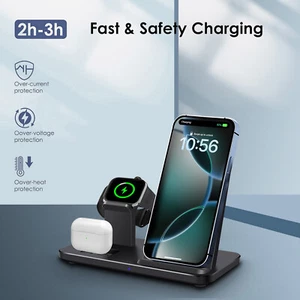 3in1 15W Wireless Charger Dock Charging Station For Apple Watch 10 9 8 iPhone 16 - Picture 1 of 15