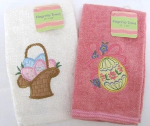 Easter Fingertip Towels Set of 2 New White & Pink Kitchen or Bathroom Set # 2 - Picture 1 of 17