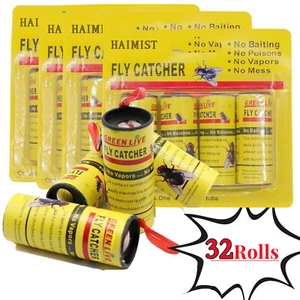 32 Pack Fly Insect Catcher Paper Sticky Glue Bug Trap Strong Roll Tape Strip - Picture 1 of 7