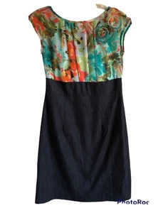dressbarn Dress Barn Dress Sz 8 Chiffon Multicolor Top Denim Skirt High Waisted - Picture 1 of 11