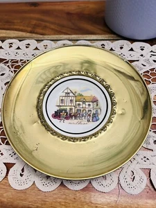 Vintages Regency Bone China Town Street Plates in Brass Frames 7.5” - Picture 1 of 10