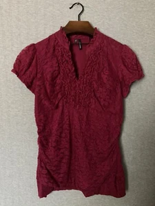 Maurices Pullover Top Short Sleeve Ruched V Neck Lace Overlay Lined Size Large - Picture 1 of 9