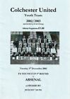 Colchester United V Arsenal Programme, Fa Youth Cup At Highbury, December 2002