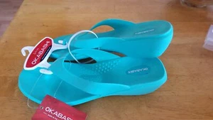 OKABASHI-Splash Flip-Flops/Sandals-Sea Glass (Teal) Vegan-Molded-Waterproof-NWT - Picture 1 of 4