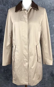 Cole Haan Women's Leather Trim Short Beige Trench Coat sz M (12359) - Picture 1 of 11