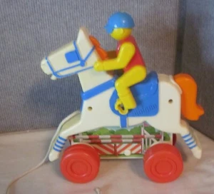 Vintage 1960’s Chicco Derby Race Horse w/Jockey Plastic--Pull Toy - Picture 1 of 9
