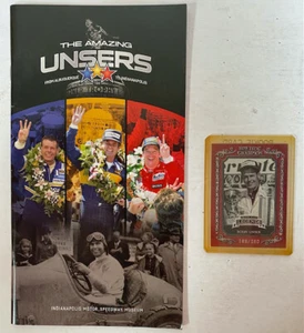 BOBBY UNSER PRESS PASS IROC TRADING CARD IN CASE ,  UNSER FAMILY INDY BOOKLET - Picture 1 of 2