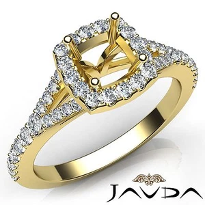 Diamond Engagement 14k Yellow Gold Halo Prong Set Cushion Semi Mount Ring 0.5Ct - Picture 1 of 7