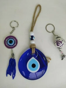 Juego de 3 cuentas de vidrio turco mal de ojo encanto decoración del hogar + llavero + decoración de coche - Imagen 1 de 4