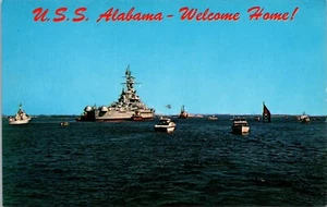 Postcard U. S. S. Alabama Welcome Home! McDuffie Island World War 2 Naval Ship - Picture 1 of 2