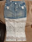 Size 0 Free Culture Destructed Mini Jean And Lace Skirt. Club, Date Night Valent