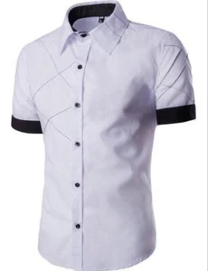Men's Slim Fit Short Sleeve Shirt with Spread Collar - 30% Cotton - Picture 1 of 24