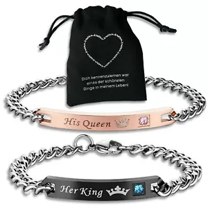 2x Her King & His Queen Partner Armband Geschenk Paar Couple Liebe Kette Gravur - Bild 1 von 10
