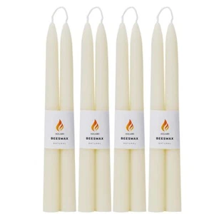 9" Inch White Beeswax Taper Candles 8 Pack Handmade,All Natural Dripless Smokele - Picture 1 of 7