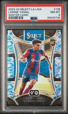 Camuflagem de inverno 2023-24 Select La Liga #136 Lamine Yamal /99 RC PSA 8 - Imagem 1 de 2