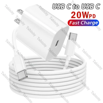 20W USB C Fast Charger Block Adapter For iPhone 15 Android Type C To USB C Cable - Image 1 of 4
