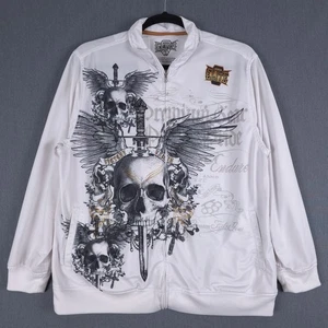 MMA Elite Graphic Jacke Herren XL Weiß Langarm Full Zip Skulls Grunge Y2K - Bild 1 von 9