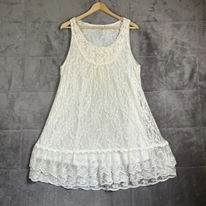 Pretty Angel Dress Size XL Cream Linen Blend Crochet Lace Swing Fairy Coquette - Picture 1 of 11