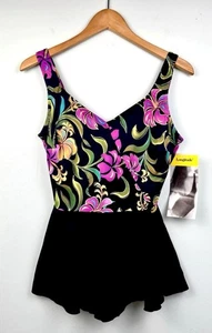 Costume da bagno donna Longitude taglia 14 floreale gonna nera nuovo con etichetta - Foto 1 di 4