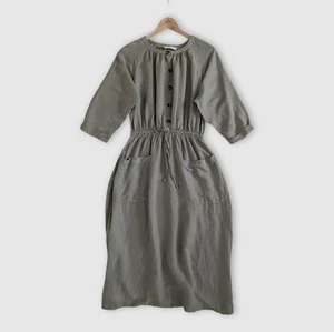 Per Una Khaki Green Linen Mix Long Sleeve Midi Dress Size 8 - Picture 1 of 9