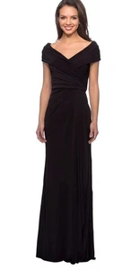 La Femme Black V Neck Ruched Off The Shoulder Jersey Column Gown Size 20 New - Picture 1 of 13