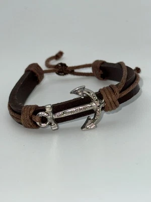 KJP Mens Leather Anchor Ajustable Tie Braclet - Image 1 of 4