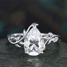 Moissanite Twisted Engagement Ring Solid 14K White Gold 1.50 Carat Pear Cut VVS1