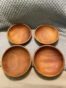 VINTAGE 4 PC TEAK WOOD SET MADE IN THAILAND 6" BOWL SALAD RICE BOWLS! - Picture 1 of 9