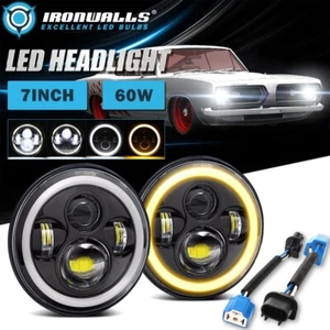 For Plymouth Valiant 1963-1976 Pair 7" LED Headlights Hi/Lo DRL Angel Eyes Lamp - Picture 1 of 12
