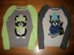 JUSTICE DOG OR RACCOON CRITTER RAGLAN SWEATER W/ SEQUINS GIRLS SZ 18  - Picture 1 of 5