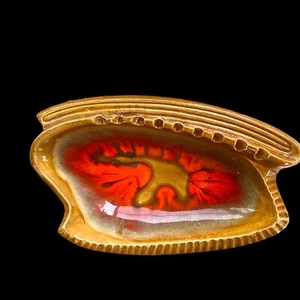 Cenicero vintage MCM California Pottery EE. UU. 574 naranja goteo y tono dorado 10" - Imagen 1 de 6