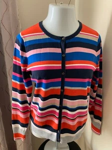 Land's End Striped Multicolor 100% Supima Cotton Cardigan Sweater, Women's Large - Picture 1 of 9