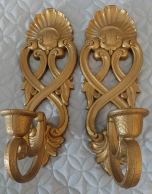 Juego de candelabros aplique de pared dorado HOMCO 1988 de colección #2230 hecho en EE. UU. 11.” Foto 1 de 4