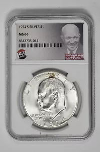 1974 S $1 Silver Eisenhower Dollar NGC MS 66 with Exclusive Label and New Holder - Picture 1 of 2