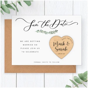 Wedding Save The Date Cards Magnets Envelope Modern Minimal Eucalyptus 10 50 100 - Picture 1 of 7