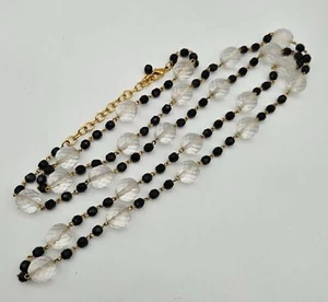 Collar largo Joan Rivers facetado de vidrio transparente y vidrio negro con cuentas tono dorado - Imagen 1 de 4