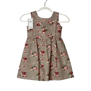 Toddler Girls Dress Size 6 Sleeveless Summer Dress Casual Tan Brown Pink Floral - Picture 1 of 11