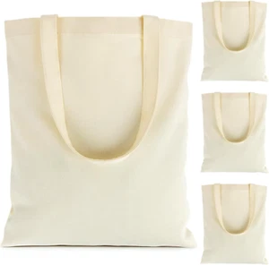 Borsa tote in tela - 4 pezzi tela di cotone riutilizzabile spesa borsa tote vuota - Foto 1 di 12