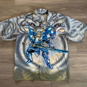 Million Guy Anime Shirt Button Up Mens Size 16 Blue Gray Polyester Short Sleeve - Picture 1 of 9