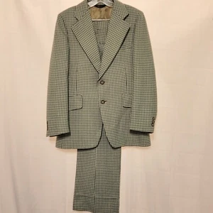 Vintage 70s Austin Reed Men's 2 Piece Green Check Suit 40 Jacket ACWA Union Made - Picture 1 of 13