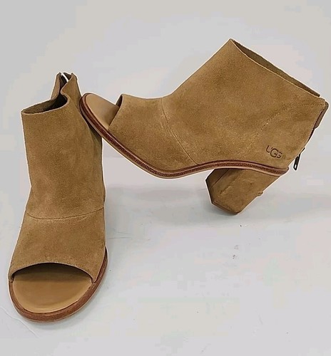Stivaletti UGG scamosciati punta aperta tacco a blocco 8 donna marrone come nuovi