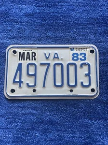 Etiqueta de matrícula de motocicleta Virginia 1983 # 497003 pegatinas 🏍 - Imagen 1 de 5