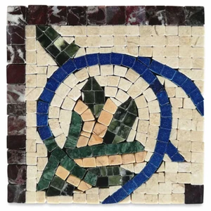 B0095CP Marble Mosaic Border Tile Lotus Leaf Blue Corner 5.9x5.9 Polished - Picture 1 of 5