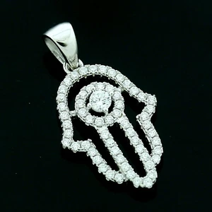 Sterling Silver C/Z Micro Pave Set Hamsa Pendant -FREE Gift Box - Imagen 1 de 1
