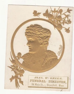 Alex W Green Funeral Director Greenfield MA Gold Silhouette Ellen Terry c1880s - Picture 1 of 2