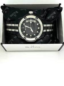 Men's Bulova Watch 98D116 Black Dial With Diamonds - Picture 1 of 9