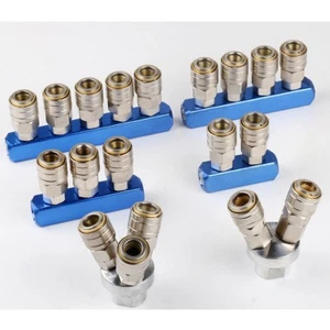 G 1/4 Air Hose Coupler Distribution Block Line Splitter Manifold Plugs Quality - Picture 1 of 9