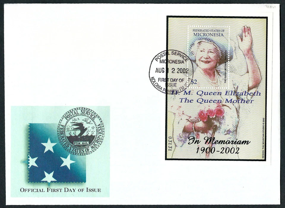 MICRONESIA, SCOTT # 506, FDC COVER - QUEEN MOTHER ELIZABETH, YEAR 2002 - Image 1 of 1