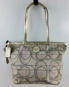 COACH F17474 Signature Multicolor Tartan Plaid Tote Shoulder Handbag Purse  - Picture 1 of 12